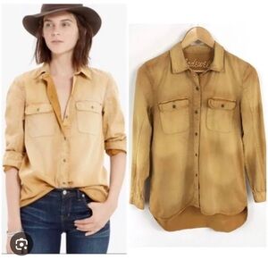 Madewell Long Sleeve Button-Up Shirt in Tan